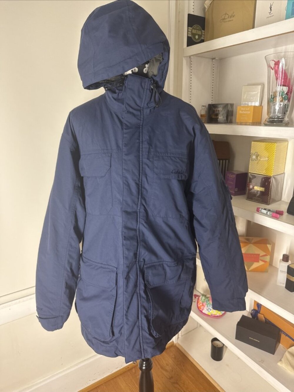 Nice Cabela's L Regular Gore-Tex Coat Parka Jacket Hooded Insulated Navy